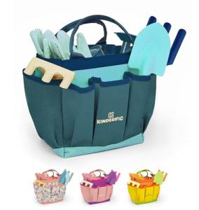 Gardening Set, Tool Kit, for Kids, STEM, Includes Tote Bag, Spade, Watering Can, Rake, Fork, Trowel and Gloves (Ocean Blue)