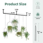 Galood Plant Hanger Indoor with 6 Hanging Chains Hanging Planters for Indoor Plants Hanging Plant Holder Window Plants Rod Black Metal Shelves(70.8 Inch Pot not Included