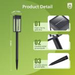 Philips 8 Packs Solar Pathway Lights Outdoor, Glass Metal Led Garden Landscape Lightings, 3000K Warm White, Waterproof for Decor Yard, Walkway, Patio, Driveway, Lawn