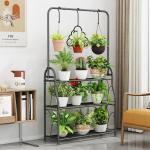 SORCEDAS Plant Stand Indoor Outdoor 3 Tier Tall Corner Hanging Plant Shelf Metal Flower Stands Ladder Plant Holder for Living Room Balcony Garden Patio Multiple Plants, Dark Grey