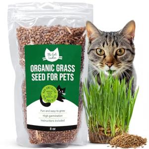 The Cat Ladies 100% Organic Cat Grass Seeds - Cat Grass for Indoor Cats - (Non GMO) 8 oz