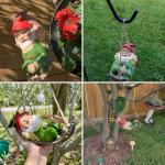 TERESA'S COLLECTIONS Green Garden Gnome Statues for Garden Decor, Resin Hanging Decorations for Outdoor, Tree Ornaments Figurines for Outside Gifts for Mom Women and Man