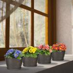 Quarut 4 Pack 6 Inch Flower Pots for Outdoor Indoor, Plastic Plant Pots with Drainage Hole & Saucer, Lightweight Small Flower Pot, Circle Pattern Planters for Garden House planters（Black Copper）