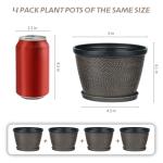 Quarut 4 Pack 6 Inch Flower Pots for Outdoor Indoor, Plastic Plant Pots with Drainage Hole & Saucer, Lightweight Small Flower Pot, Circle Pattern Planters for Garden House planters（Black Copper）