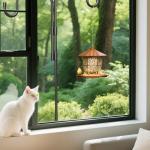 Yieach Hanging Bird Feeder for Outdoors,Large Hopper Squirrel Proof Birdfeeder for Cedar,Red,Cardinal,Blue Jay and Wild Birds,Easy to Feel Birdhouse & Bird Seed Feeder & Gazebo for Outside,Tree,Brown