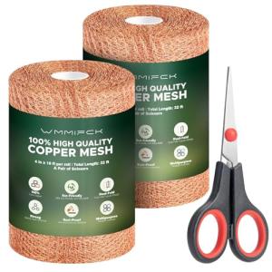 3rd Gen Copper Mesh Rodent Control Kit, 100% Pure Copper Wool for Slugs Snail Pest Bird Mice Rat Control, 2 Rolls Mesh Roll Wrap Wire with Scissors