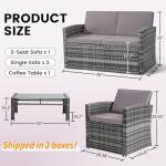 KROFEM 4 Pieces Patio Conversation Set, Outside Rattan Sectional Sofa, Cushioned Furniture Set, Wicker Sofa Ideal for Garden, Porch, Backyard, Grey Color Rattan and Light Grey Cushion