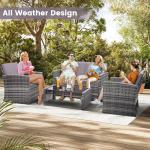 KROFEM 4 Pieces Patio Conversation Set, Outside Rattan Sectional Sofa, Cushioned Furniture Set, Wicker Sofa Ideal for Garden, Porch, Backyard, Grey Color Rattan and Light Grey Cushion