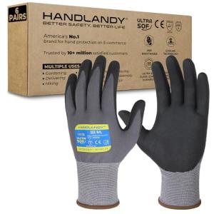 HANDLANDY 6 Pairs Safety Work Gloves with MicroFoam Nitrile Coated - Max Abrasion Resistance Nylon Gloves with Grip for Men & Women, Ideal for DIY, Mechanic, Construction, Gardening - Large
