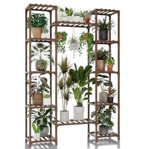 GENTINGBRO Plant Stand Indoor Outdoor 62.2“ Tall Plant Shelf Large Tiered Flower Stands for Multiple Display Wood Hanging Planter Holder for Living Room Garden Balcony Patio Decor