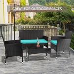 FDW Rattan Furniture Wicker Chair Patio Bristo Set for Outdoor Indoor Use with Loveseats Coffee Table,Blue Cushion, 4-Pieces