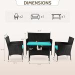 FDW Rattan Furniture Wicker Chair Patio Bristo Set for Outdoor Indoor Use with Loveseats Coffee Table,Blue Cushion, 4-Pieces