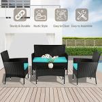 FDW Rattan Furniture Wicker Chair Patio Bristo Set for Outdoor Indoor Use with Loveseats Coffee Table,Blue Cushion, 4-Pieces