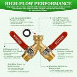 Hose Splitter 2 Way Heavy Duty Brass Garden Hose Splitter with 304 Stainless Steel Long Handle Outdoor Full Flow Hose Splitter Connector,Y Valve 3/4 Inch GHT Thread