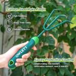 Owlett Garden Hand Rake, 3 Prong Hand Cultivator Garden Tool with Ergonomic Rubber Handle, Manual Small Hand Rake Soil Tiller for Digging, Aerating Soil, Weeding, Cultivating with Hanging Hole