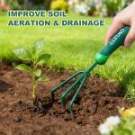 Owlett Garden Hand Rake, 3 Prong Hand Cultivator Garden Tool with Ergonomic Rubber Handle, Manual Small Hand Rake Soil Tiller for Digging, Aerating Soil, Weeding, Cultivating with Hanging Hole