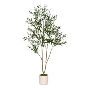 Realiflora Olive Trees Artificial Indoor, 5FT Tall Faux Olive Tree with White Tall Planter, Artificial Plants with Natural Wood Trunk and Lifelike Fruits for Home Office Decor (5FT)