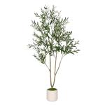 Realiflora Olive Trees Artificial Indoor, 5FT Tall Faux Olive Tree with White Tall Planter, Artificial Plants with Natural Wood Trunk and Lifelike Fruits for Home Office Decor (5FT)