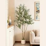 Realiflora Olive Trees Artificial Indoor, 5FT Tall Faux Olive Tree with White Tall Planter, Artificial Plants with Natural Wood Trunk and Lifelike Fruits for Home Office Decor (5FT)
