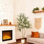 Realiflora Olive Trees Artificial Indoor, 5FT Tall Faux Olive Tree with White Tall Planter, Artificial Plants with Natural Wood Trunk and Lifelike Fruits for Home Office Decor (5FT)
