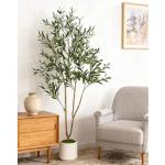 Realiflora Olive Trees Artificial Indoor, 5FT Tall Faux Olive Tree with White Tall Planter, Artificial Plants with Natural Wood Trunk and Lifelike Fruits for Home Office Decor (5FT)