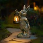 MININOVA Rabbit Garden Statues with Solar Lantern Bunny Outdoor Resin Sculpture for Patio Yard Lawn Decorations Gifts for Mother’s Day Housewarming Christmas
