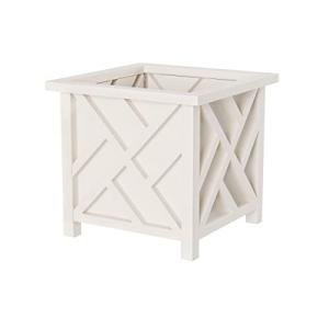 Lattice Design Planter Box - 14.75-Inch-Square Plastic Decorative Outdoor Flower or Plant Pot - Front Porch, Patio, and Garden Decor by Pure Garden, White, (Pack of 1)