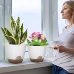 QRRICA Plant Pots 10/9/8/7.5/7 Inch Self Watering Pots, Set of 5 Plastic Planters with Drainage Holes and Saucers,Plastic Flower Pots,Nursery Planting Pot for Indoor Out Door Plants（White）