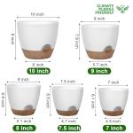 QRRICA Plant Pots 10/9/8/7.5/7 Inch Self Watering Pots, Set of 5 Plastic Planters with Drainage Holes and Saucers,Plastic Flower Pots,Nursery Planting Pot for Indoor Out Door Plants（White）