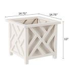 Lattice Design Planter Box - 14.75-Inch-Square Plastic Decorative Outdoor Flower or Plant Pot - Front Porch, Patio, and Garden Decor by Pure Garden, White, (Pack of 1)