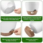 QRRICA Plant Pots 10/9/8/7.5/7 Inch Self Watering Pots, Set of 5 Plastic Planters with Drainage Holes and Saucers,Plastic Flower Pots,Nursery Planting Pot for Indoor Out Door Plants（White）