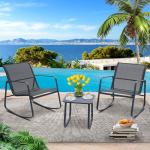 Ainfox 3 Piece Patio Outdoor Furniture Set, Textilene Fabric Patio Conversation Bistro Set with Rocking Bistro Chairs and Table, Small Patio Furniture Set for Backyard, Lawn, Garden, Poolside