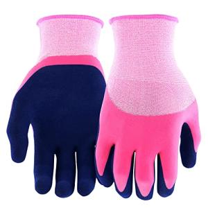 Miracle Gro Women's Double Dipped Sandy Foam Latex Gardening Work Gloves, Water Resistant, Excellent Grip, Durable, Pink/Purple, Medium, (MG30605/WML)
