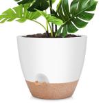 YNNICO 12 Inch Large Self Watering Plant Pot Set, Flower Pots with Multi-Mesh Drainage Holes and Saucer, Suitable for Indoor and Outdoor Garden Plants, White.