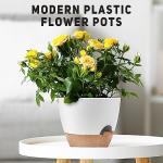 YNNICO 12 Inch Large Self Watering Plant Pot Set, Flower Pots with Multi-Mesh Drainage Holes and Saucer, Suitable for Indoor and Outdoor Garden Plants, White.