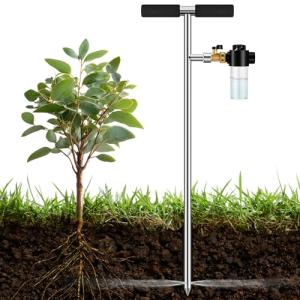Deep Root Watering Tool for Trees Watering Spike with Fertilizer Bottle | Stainless Steel Root Feeder for Trees Irrigation System for Outdoor Garden, Plant & Shrubs Growth with Brass Valve | T-Handle
