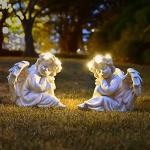 Juliahestia Angel Statue Garden Decor for Outside Solar Outdoor Decorations Patio Cherub Christmas Yard Porch Home Lawn Art Light up Figurine Memorial Sculpture Gift for Mom Mother Grandma