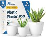 Lifemaster Eco Friendly Plant Pot Set -5-Pack Home Decor Flower Indoor and Outdoor Plastic Pots with Drainage Holes, Assorted Sizes (7", 6.6", 6", 5.3", 4.8") - Stackable Garden Versatile Planters