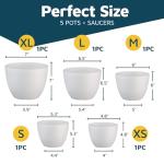 Lifemaster Eco Friendly Plant Pot Set -5-Pack Home Decor Flower Indoor and Outdoor Plastic Pots with Drainage Holes, Assorted Sizes (7", 6.6", 6", 5.3", 4.8") - Stackable Garden Versatile Planters