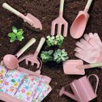 Kids Gardening Set 14Pcs Gardening Tools for Kids with Tote Bag,Watering Can, Shovel, Apron, Garden Book and More Educational STEM Learning Outdoor for Toddlers Boys Girls (Pink)