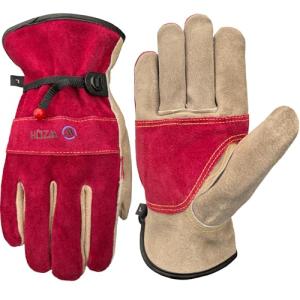 WZQH Leather Work Gloves for Women, Medium Glove for Gardening, Tig/Mig Welding, Construction, Chainsaw, Farm, Ranch, etc. Cowhide, Cotton Lined, Utility, Firm Grip, Durable. Rose Red - Grey M