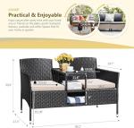 Devoko Outdoor Patio Loveseat Modern Rattan 2-Seat Patio Conversation Set with Cushions & Built-in Coffee Table Porch Furniture for Garden Lawn Backyard (Beige)