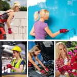 WZQH Leather Work Gloves for Women, Medium Glove for Gardening, Tig/Mig Welding, Construction, Chainsaw, Farm, Ranch, etc. Cowhide, Cotton Lined, Utility, Firm Grip, Durable. Rose Red - Grey M