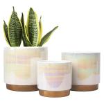 Gepege White Indoor Pots for Plants, Ceramic Planter with Drainage Hole, 6.0 inch+5.0 Inch+4.0 Inch. Succulent Orchid Flower Pot - Rainbow Pearl Glaze