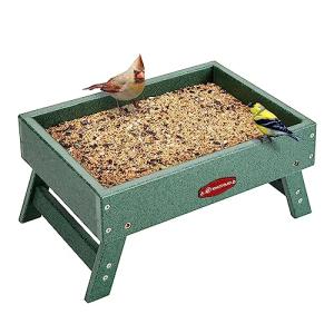 Kingsyard Ground Bird Feeder for Outdoors - Recycled Plastic Platform Feeder for Wild Birds, Squirrels, Chicken, 5 LBS Large Capacity, Green