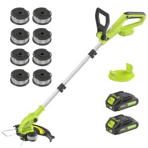 JAGROM Electric String Trimmer Cordless with 2x2.0Ah Battery, 20V Battery Powered 12-inch Lawn Mover & Edger Lawn Tool with Charger, Powered Grass Trimmer with 8pcs Spool Line for Yard, Garden, Green