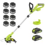 JAGROM Electric String Trimmer Cordless with 2x2.0Ah Battery, 20V Battery Powered 12-inch Lawn Mover & Edger Lawn Tool with Charger, Powered Grass Trimmer with 8pcs Spool Line for Yard, Garden, Green