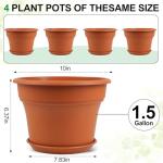 Pottiffe 10 Inch Plastic-Flower-Pot-for-Indoor-Plants, 4 Pack Large Outdoor Planter Pot with Drainage Holes & Saucers, Resin Decorative Garden Pots Planters