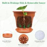 Pottiffe 10 Inch Plastic-Flower-Pot-for-Indoor-Plants, 4 Pack Large Outdoor Planter Pot with Drainage Holes & Saucers, Resin Decorative Garden Pots Planters