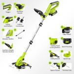 JAGROM Electric String Trimmer Cordless with 2x2.0Ah Battery, 20V Battery Powered 12-inch Lawn Mover & Edger Lawn Tool with Charger, Powered Grass Trimmer with 8pcs Spool Line for Yard, Garden, Green